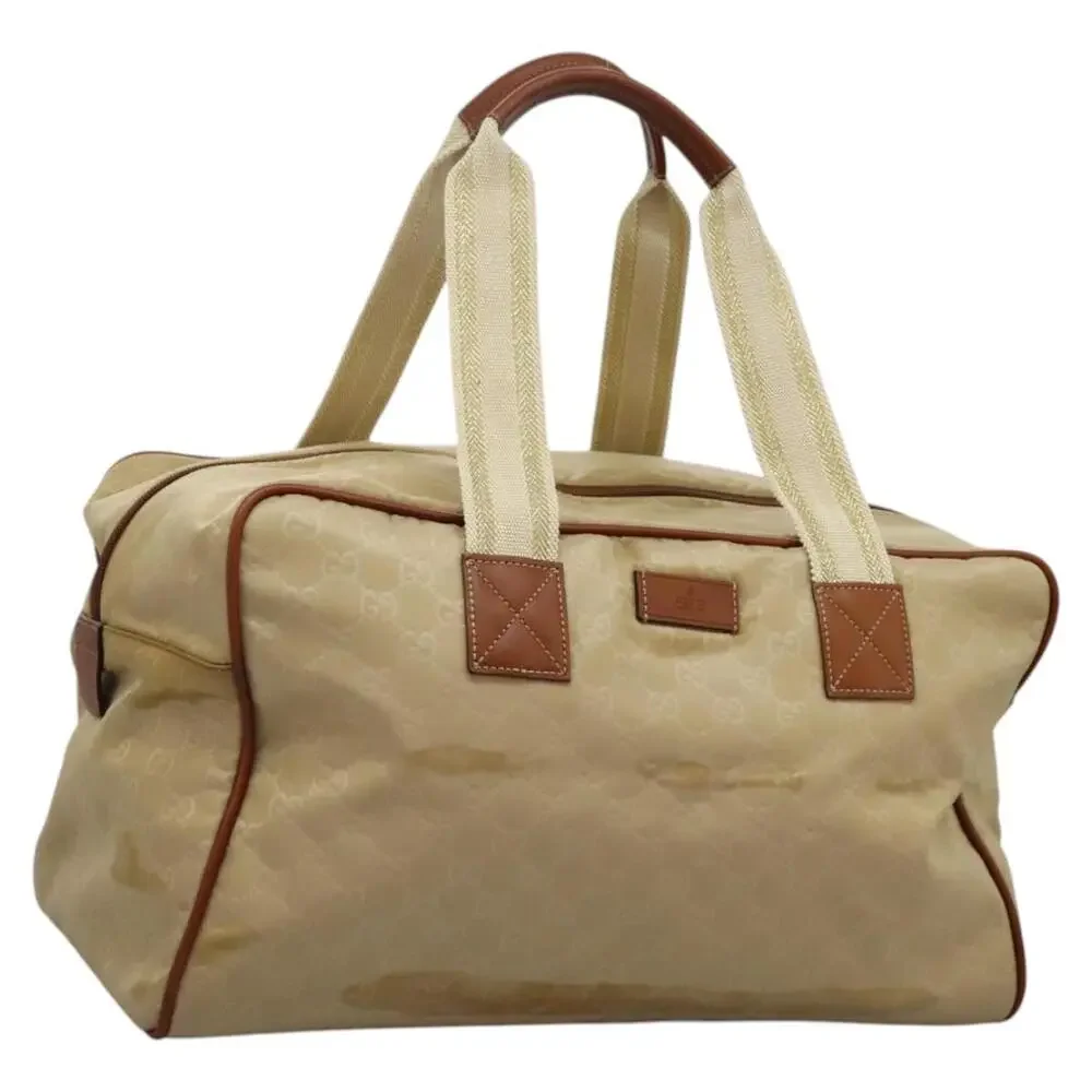 GUCCI GG Canvas Boston Bag Nylon Beige